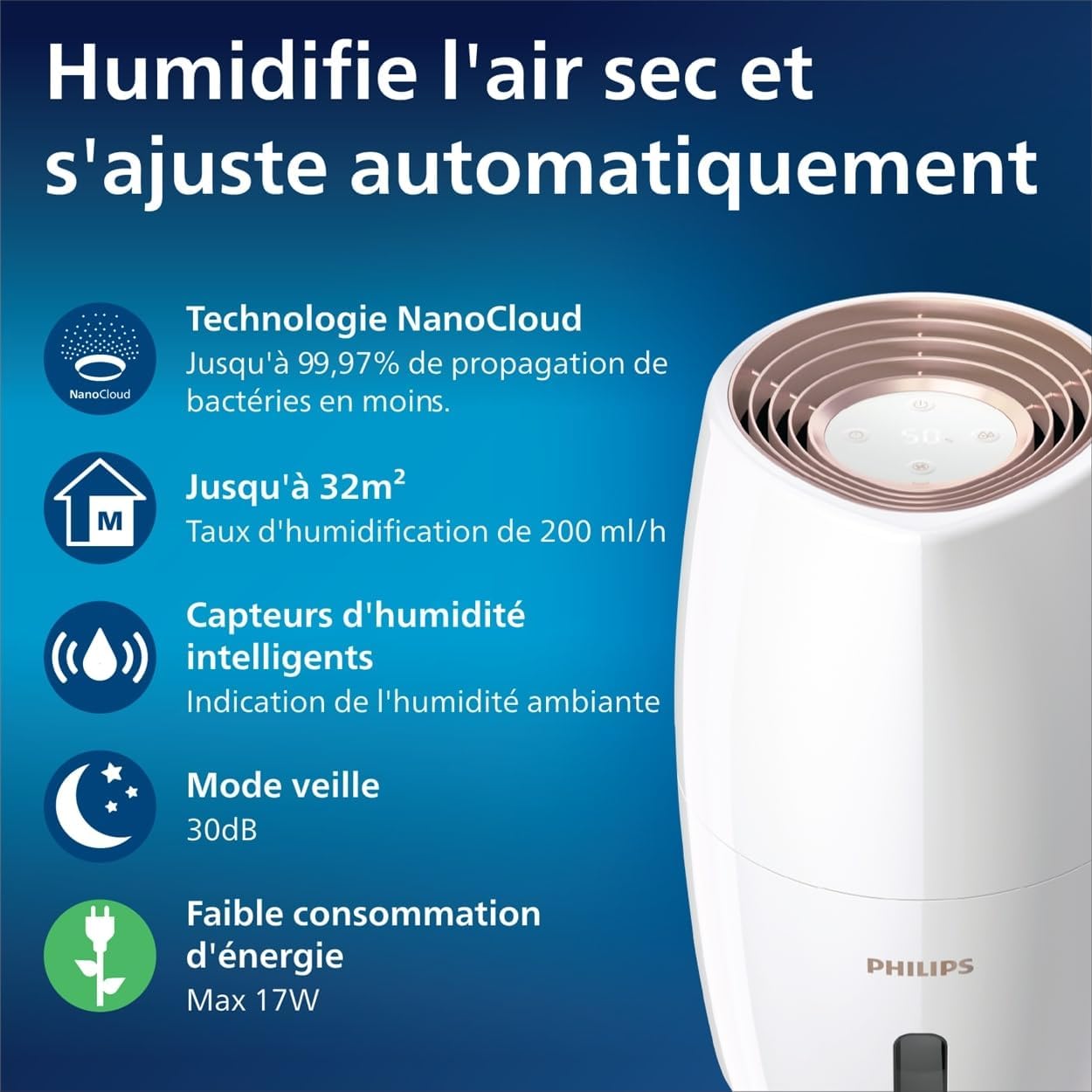 Humidificateur d'air 2000, Jusqu'à 32m², 200ml/h, Blanc Blanc Jusqu'à 32 m²