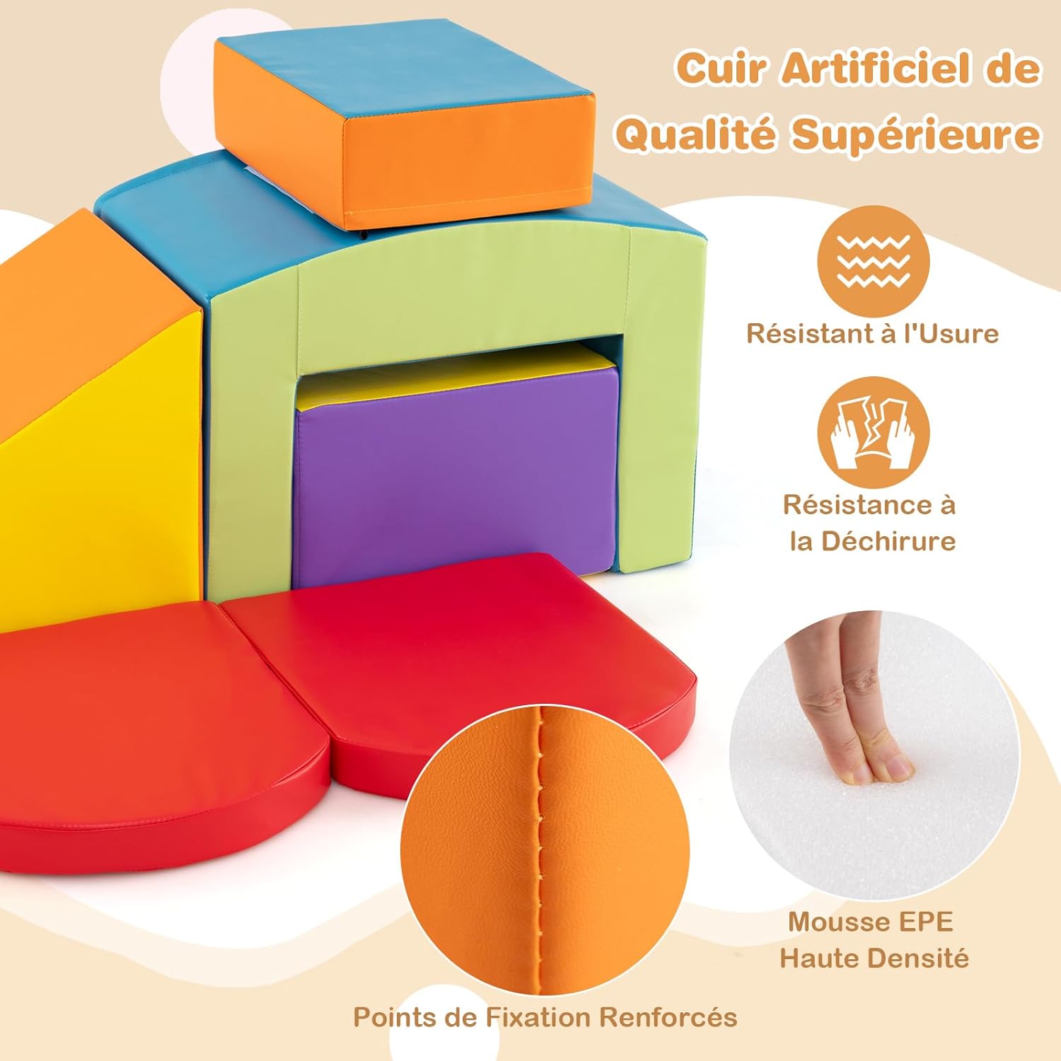 7 PCS Parcours de Motricité Bébé, Module Motricité en Mousse PU avec Remplissage en EPE, Jouets Montessorris Éducatifs pour Enfants 12 Mois+ (Multicolore)