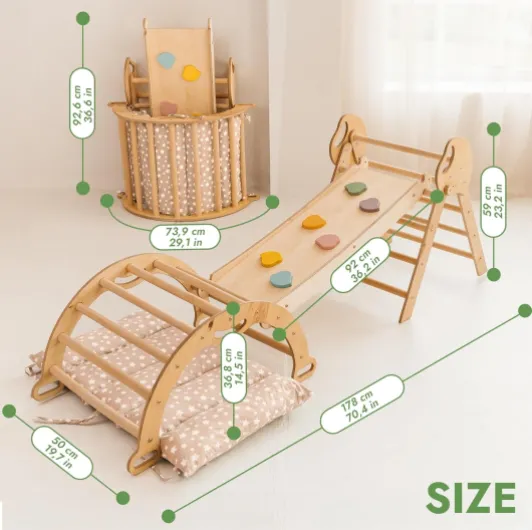 Montessori Kit d'escalade 5 en 1 : triangle d'escalade d'intérieur, arche d'escalade avec coussin et toboggan pour enfants, aire de jeux d'intérieur de 1 à 3 ans 5-in-1 Mini Beige