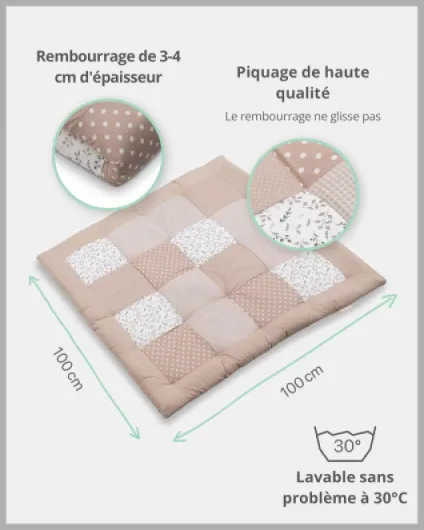 Tapis d'Éveil pour Bébé 100x100 cm - 100% OEKO-TEX, Épais et Rembourré - Idéal pour Jeux, Motricité et Sol Enfant Sable 100 x 100 cm