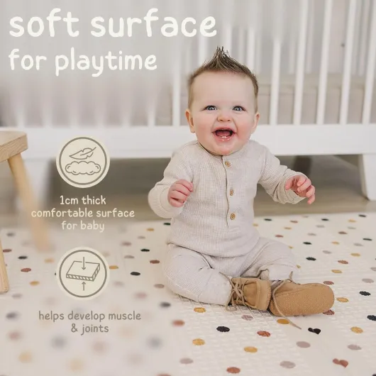 Bubba Bear Tapis d'eveil de Jeu/de Sol pour Enfant Bebe XXL en Mousse Epais Pliable Reversible - Tapis d'éveil de Motricité Favorisant Le Développement Sensoriel Cadeau bébé (200x150 cm, Beige) 200x150 cm Beige