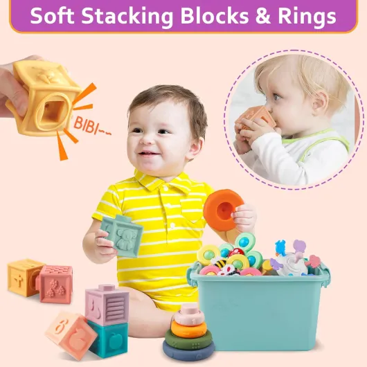 Jouets Bébés pour, Montessori Jeux Bébé Eveil, Jouets sensoriels, 6 en 1 avec Bebe Cube d'activité, œufs à associer, Jouet à Ventouse à Rotation (6 in 1)