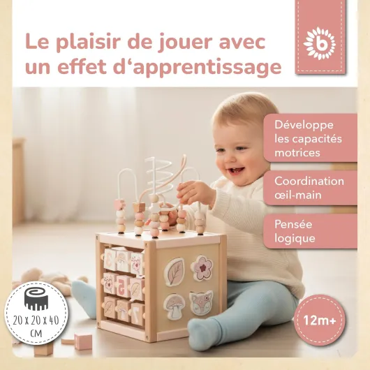 Cube de motricité en bois durable FSC®, motif chevreuil Ella, jouet Montessori pour bébé à partir de 1 an Ella XL