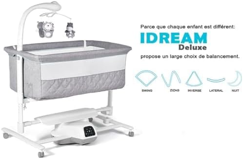 IDream Deluxe – Berceau Cododo Électrique Bébé avec Bercement Automatique, Musique & Minuterie –Télécommande, Lit Co-Dodo Sécurisé jusqu'à 9 kg, Réglable & Confortable pour Nouveau-né