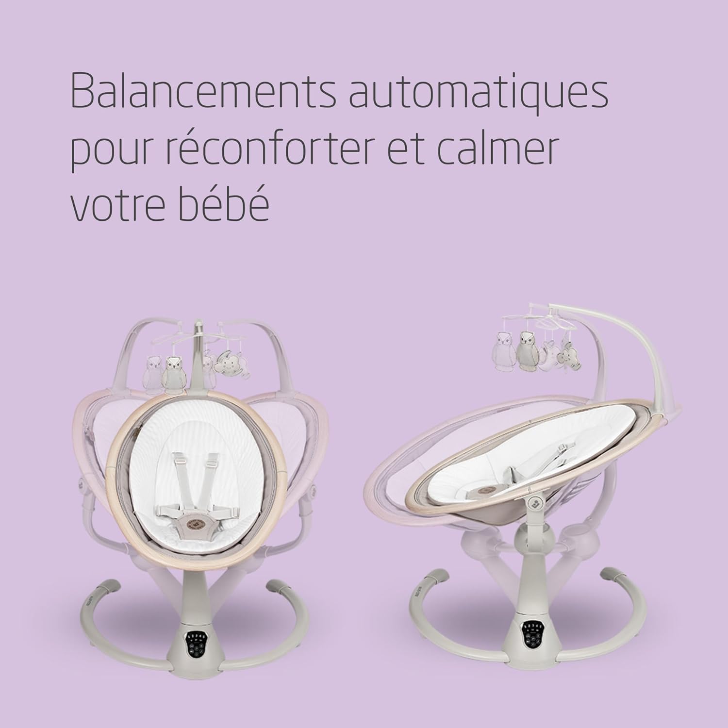 Maxi-Cosi Cassia balancelle bébé électrique, 0-6 mois, 9 kg max, transat bébé, 12 mélodies, rotation 360°, détection mouvement, 5 vitesses de balancement, Classic Beige