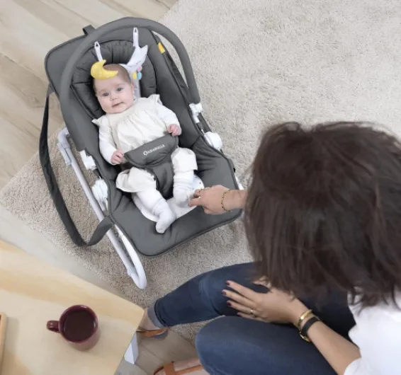 Transat pour Bébé Easy Moonlight, Position Fixe ou Balancelle, avec Arche de Jeux et Têtière, Dossier Réglable sur 5 positions, Pliage Compact