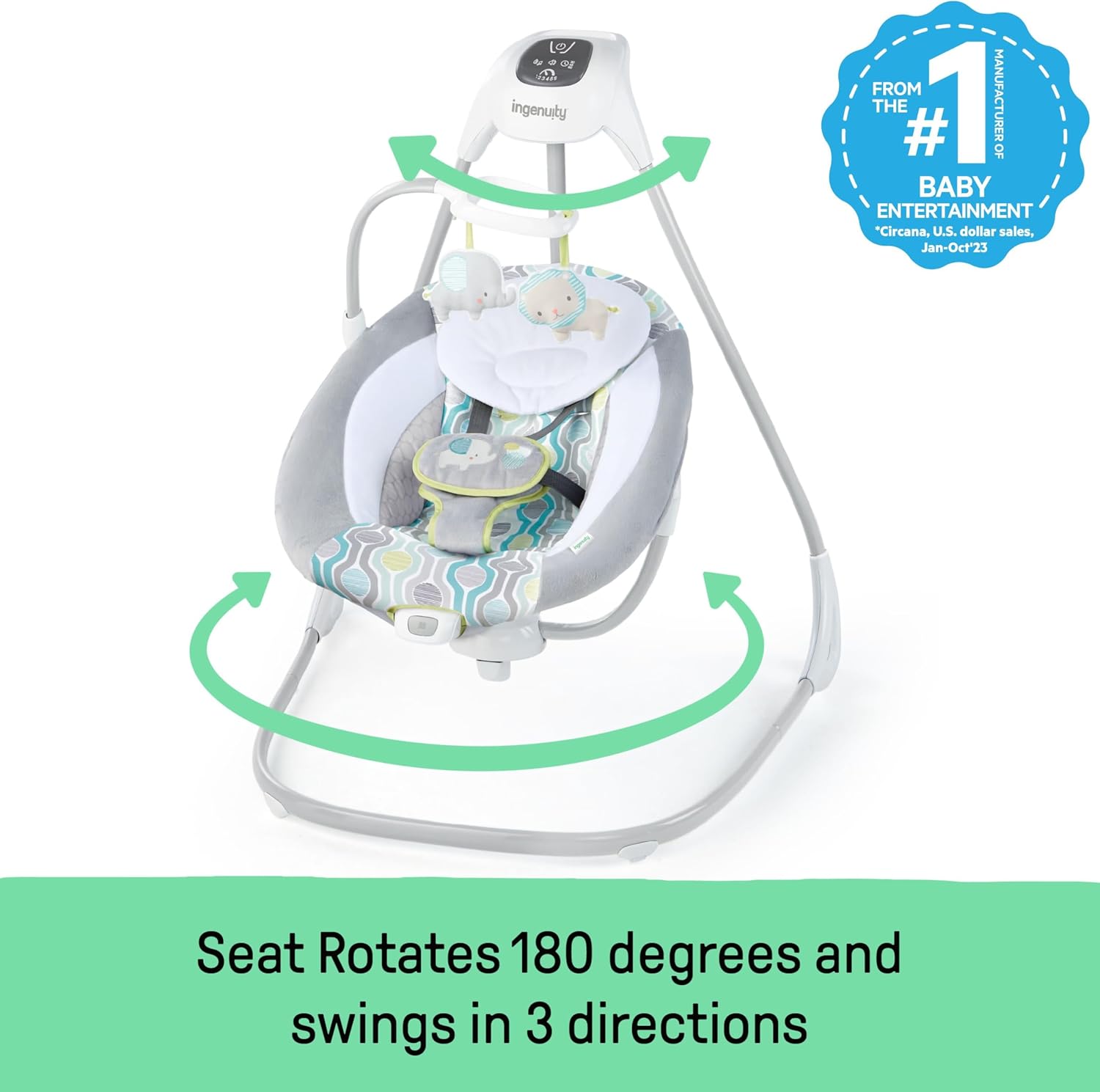 Balancelle Toutconfort Everston, 6 vitesses, 3 sens de balancement, 8 mélodies,3 sons de la nature, mobile avec 2 jouets en peluche, siège tourne à 180 degrés, dès la naissance à 9 kg