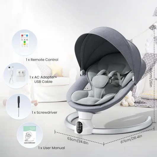 Transat Bébé Electrique, APP et Télécommande Balancelle Bébé Dès La Naissance à 9kg, Harnais à 5-Points Amélioré Balançoire pour Baby avec 3 minuteries, 5 Vitesses et 10 Mélodies (Gris)