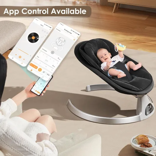 Transat Bébé Electrique – APP & Télécommande Balancelle Bébé Electrique, Balancelle pour Baby Avec 3 Minuteries, 5 Vitesses de Balançoire, 10 Musiques, Bluetooth Transat Baby (APP Noir)