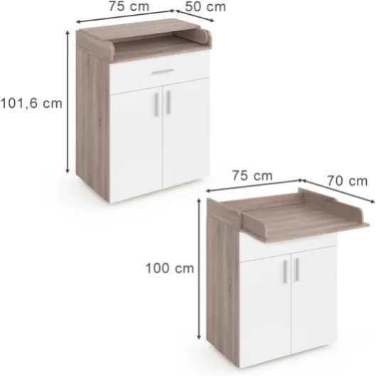 Commode à Langer Lena, Blanc/Sonoma/Sonoma, 75 x 100 cm