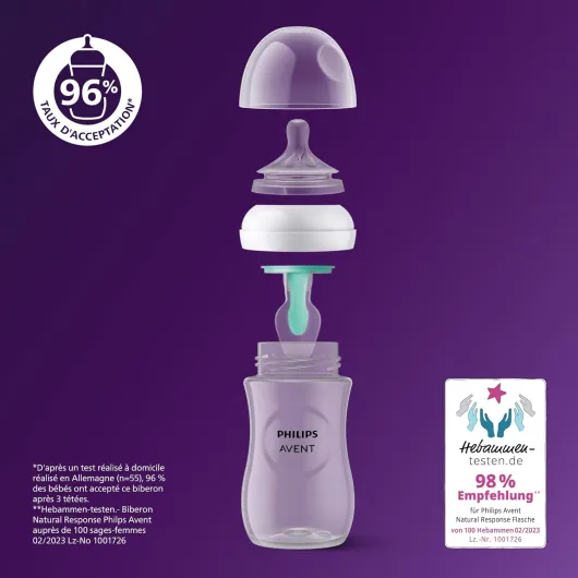 Kit nouveau-né - PHILIPS AVENT - Natural 3.0 AirFree - 2 Biberons 125ml + 2 Biberons 260ml + Sucettes Ultra Douce 0-6M Coffret cadeau avec 4 bouteilles, aération sans air, tétine