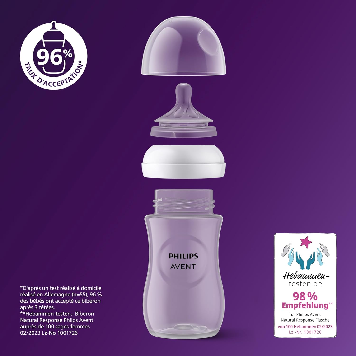 Philips Avent Kit biberons pour nouveau-né – 4 biberons Réponse Naturelle, sucette ultra-douce et goupillon pour les bébés âgés de 0 à 12 mois (modèle SCD838/11)