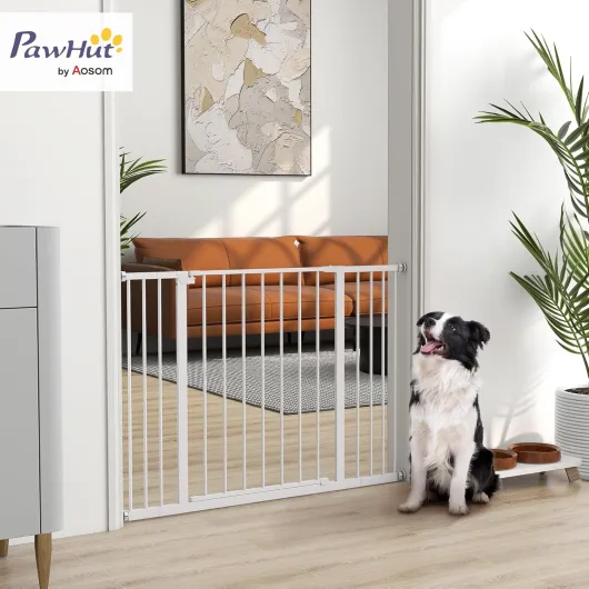 Barrière de sécurité Longueur réglable dim - 76-107l x 76H cm sans perçage métal Plastique Blanc Neutre 72-107l x 76H cm