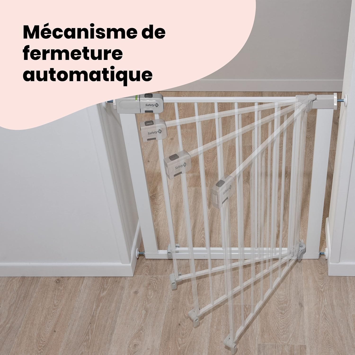 Auto Close Gate, Barrière de sécurité enfant Safety 1st, 73-80 cm (max - 136 cm), Barrière escalier enfant à pression, Ouverture d'une main, Sans vis ni perçage, Double verrouillage, Blanc Blanc Auto Close Metal