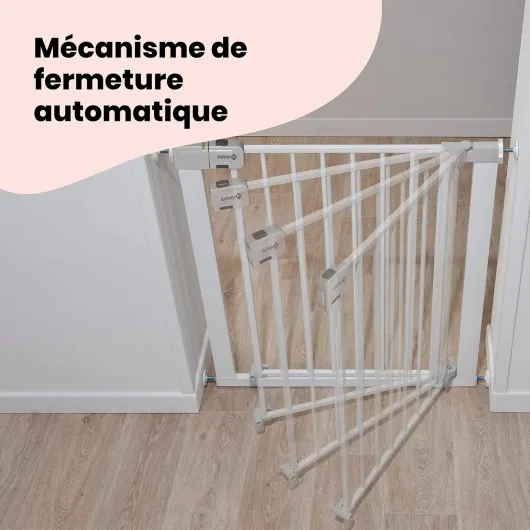Auto Close Gate, Barrière de sécurité enfant Safety 1st, 73-80 cm (max - 136 cm), Barrière escalier enfant à pression, Ouverture d'une main, Sans vis ni perçage, Double verrouillage, Blanc Blanc Auto Close Metal