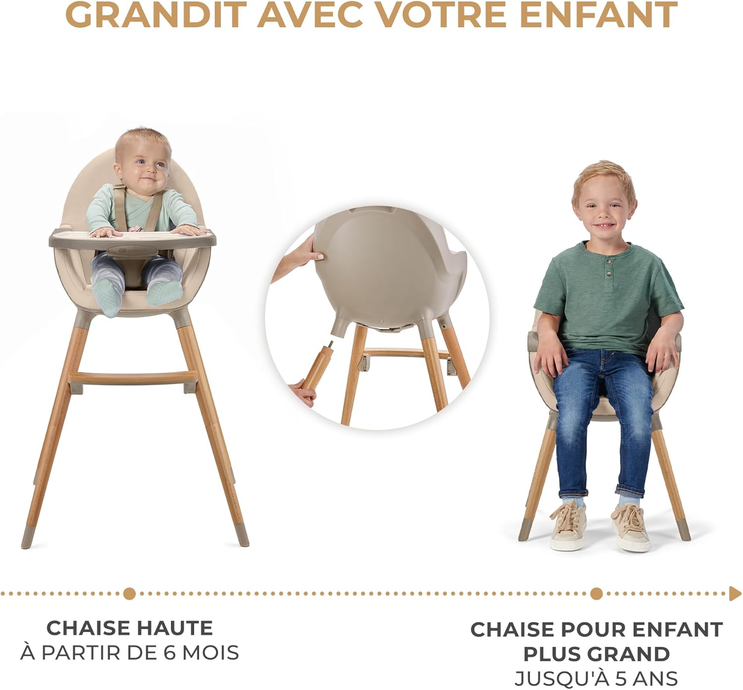 Kinderkraft FINI 2 Chaise Haute Bébé, 2 en 1, Fauteuil Enfant, Chaise Enfant, Puericulture Bébé, Évolutive, Réglable, Avec Plateau, Solide, Design Universel, Facilement lavable, 20kg, Beige Fini 2 Beige
