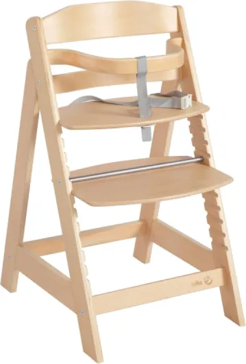 Chaise Haute Évolutive en Bois Naturel Sit Up III - Hauteur Réglable - de 6 Mois jusqu'à 50 kg - Chaise Bébé Résistante avec Barre de Sécurité