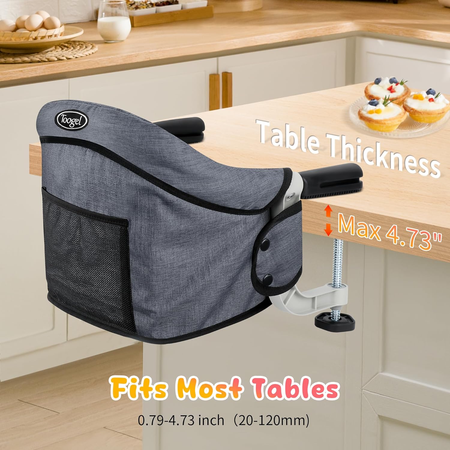 Siège de Table pour Bébé, Chaise Haute Portable Pilante avec Harnais de Sécurité, Chaise Enfant de Table avec Sac de Transport pour Maison et Voyage (Gris)