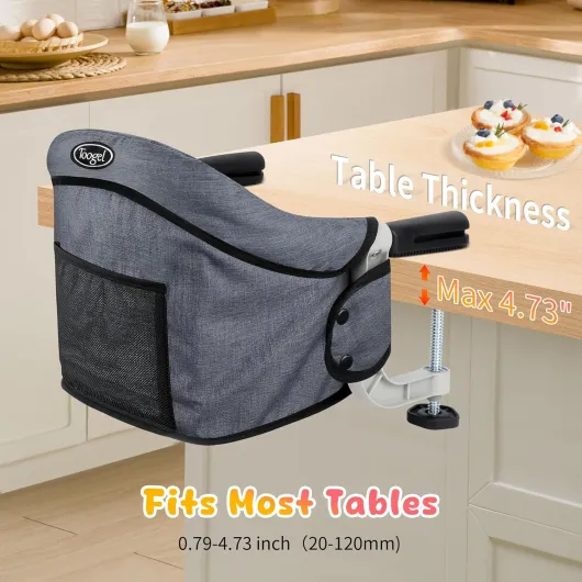 Siège de Table pour Bébé, Chaise Haute Portable Pilante avec Harnais de Sécurité, Chaise Enfant de Table avec Sac de Transport pour Maison et Voyage (Gris)