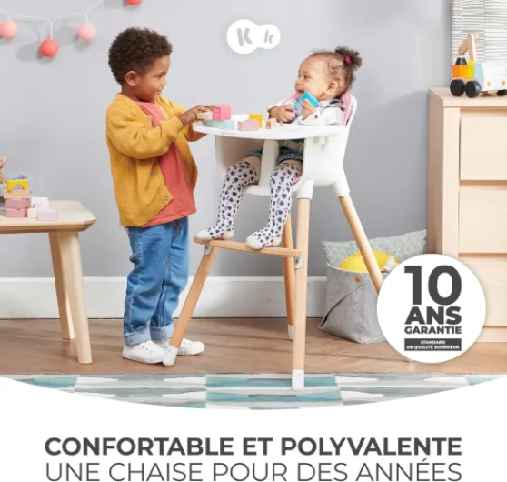 Kinderkraft Chaise Haute Bébé SIENNA, Plateau Amovible, 2 en 1, Chaise Enfant, Gris Chaise SIENNA Gris