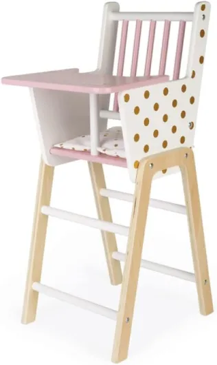 Chaise Haute Candy Chic - en Bois Avec Coussin et Plateau Repas - Jouet d'Imitation - Accessoires pour Poupons - dès 3 Ans, J05888 Rose/Blanc