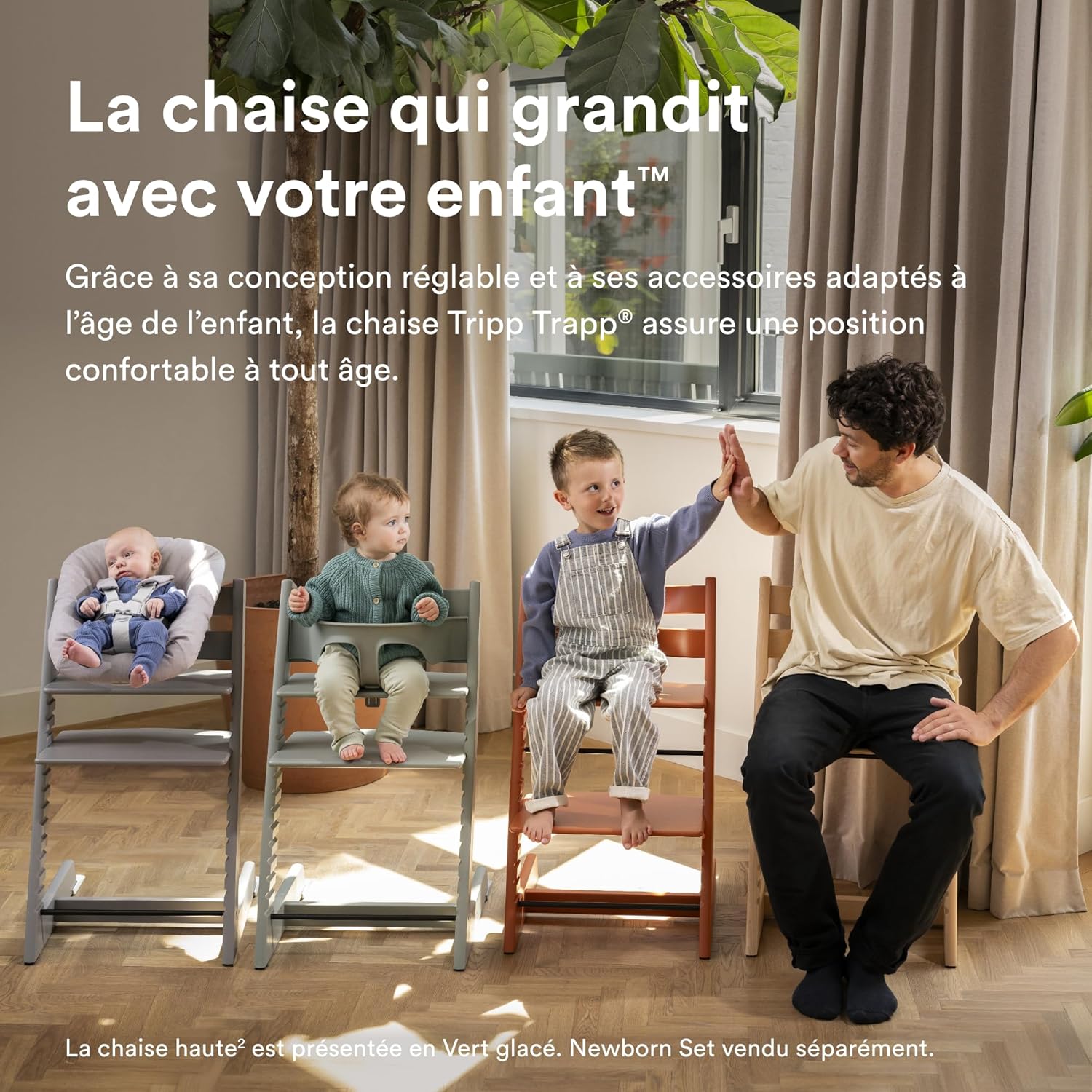 Chaise haute Stokke Tripp Trapp, Chêne Naturel - Comprend la chaise + le Baby Set 2 pour les enfants de 6 à 36 mois - Ajustable, ergonomique et facile à nettoyer Natural