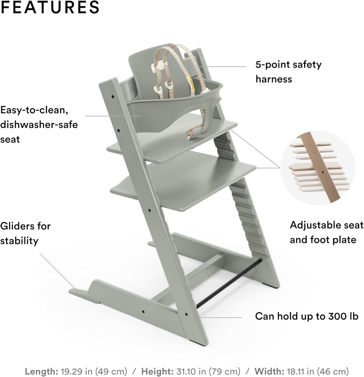 Tripp Trapp Chaise haute Stokke, chaise haute réglable, convertible, pour enfants et adultes, comprend ensemble bébé avec harnais amovible, pour enfants et adultes, pour enfants de 6 à 36 mois, design Chaise haute Vert glacier