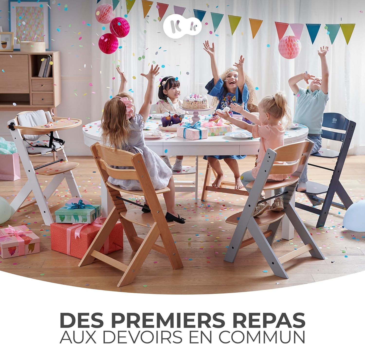 Kinderkraft ENOCK Chaise Haute d'alimentation Bébé, 3 en 1, en Bois Naturel, Évolutive, Réglable, Puericulture, Avec Plateau, Très Solide, Design Universel, Avec Accessoires