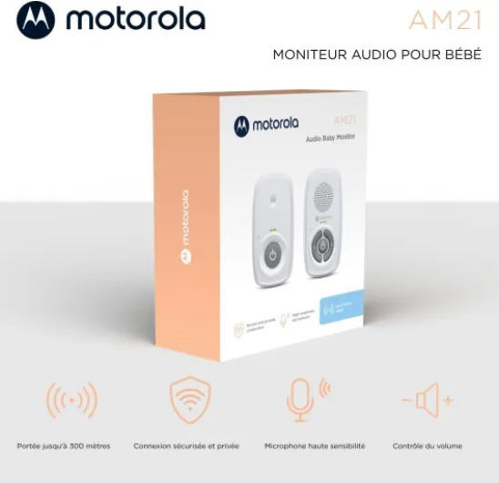 AM21 Audio Baby Monitor - Moniteur numérique avec Technologie DECT pour la Surveillance Audio - Longue portée - Microphone Haute sensibilité - Blanc