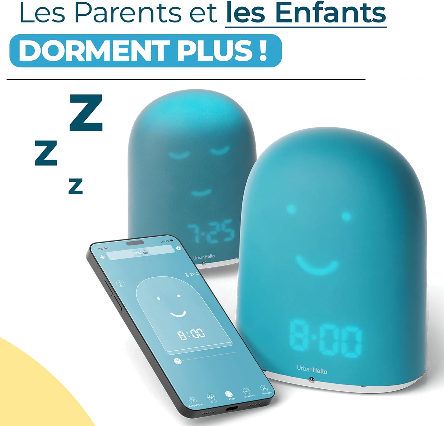 REMI - Babyphone + Réveil Enfant pour Apprendre à Dormir Plus - Suivi du Sommeil - Veilleuse - Boite à Histoires (Bleu)