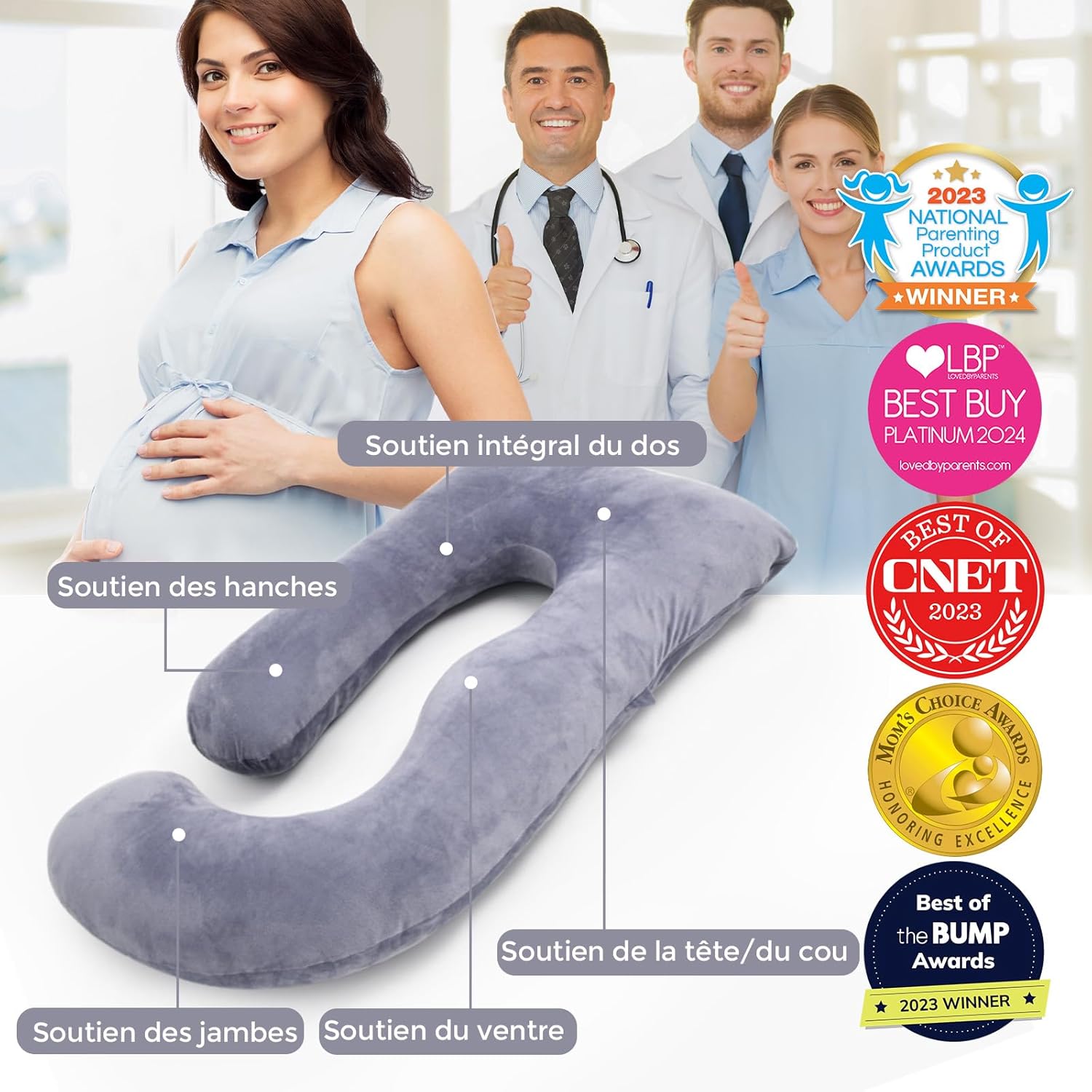 Coussin de Grossesse, en Velours Cristal, en Forme de U, pour Dormir sur Le côté, 145 cm, soulage Le Dos et Les Hanches Polyester