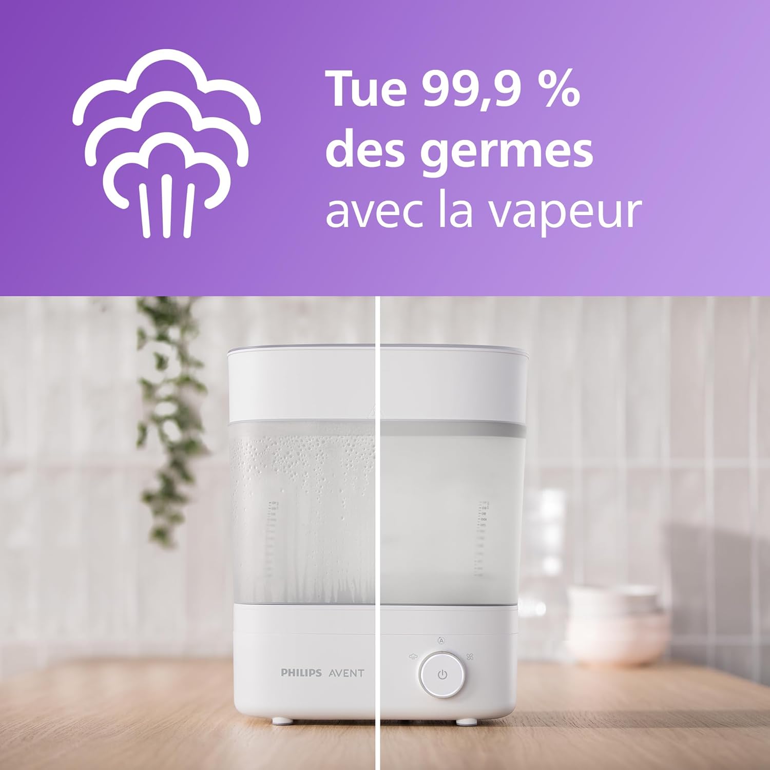 Avent Premium stérilisateur et sèche-biberon, élimine 99,9% des bactéries, sans produits chimiques, capacité de 6 biberons/tétines/accessoires, modèle SCF293/00