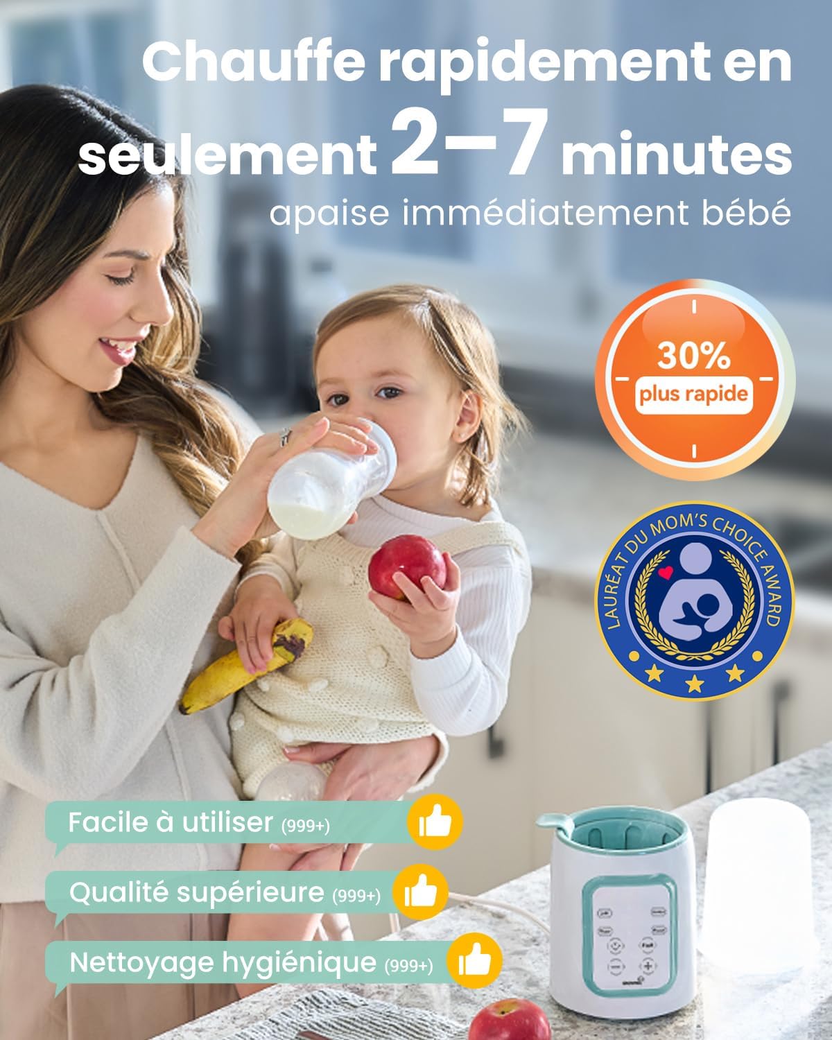 Chauffe Biberon 10 en 1 Chauffe-Biberon Électrique Rapide - Garde au chaud les aliments pour bébé et le dégivrage - Sans BPA - Chauffe Lait Maternel/Infantile avec écran LCD vert Green 2