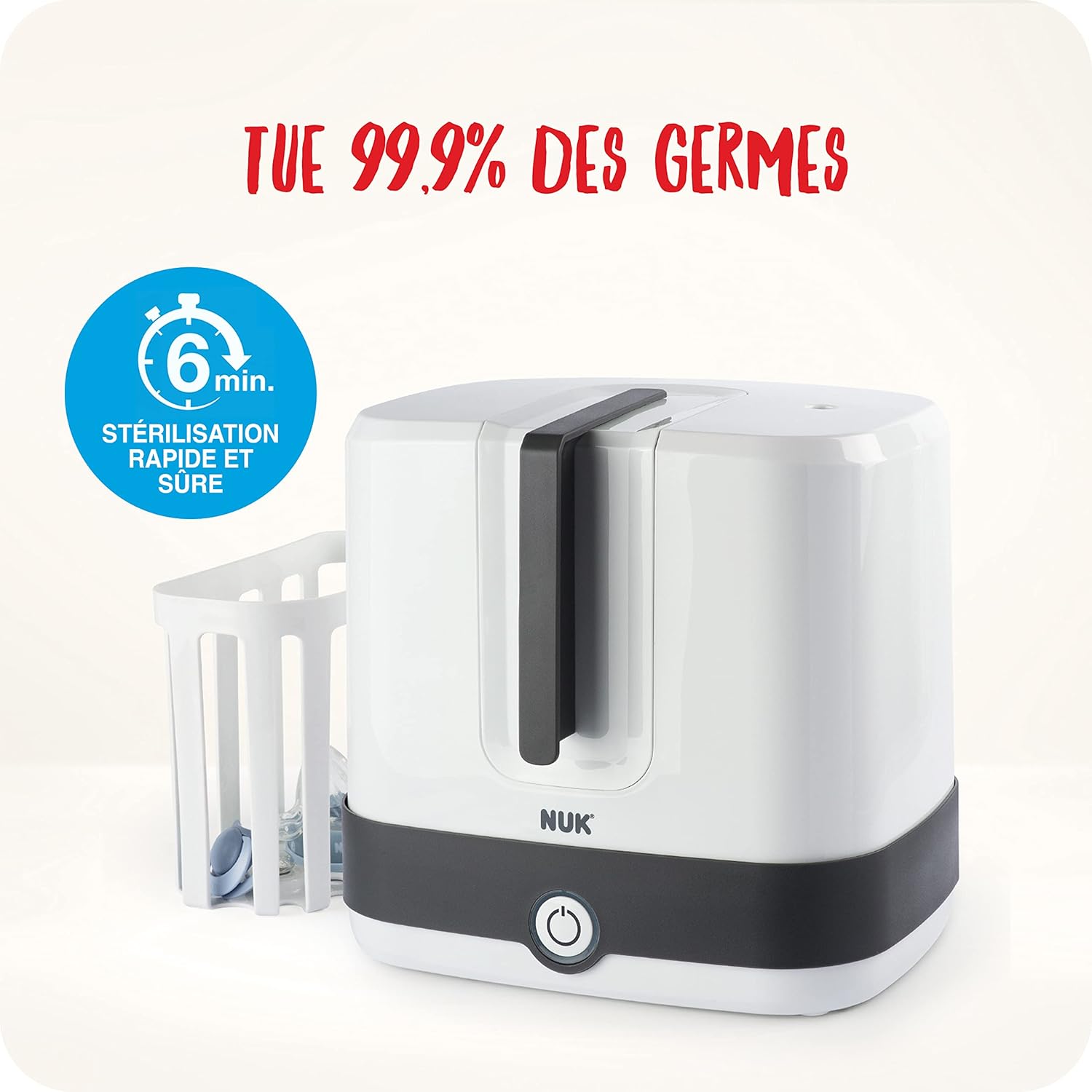Vario Express Stérilisateur de biberons - Stérilise à la vapeur jusqu'à 6 biberons et accessoires en 6 minutes - Arrêt automatique - Panier et tiges amovibles - Prise européenne à 2 broches