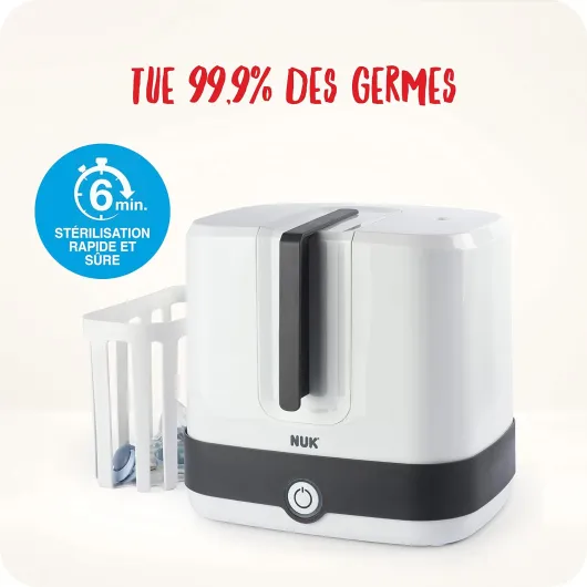 Vario Express Stérilisateur de biberons - Stérilise à la vapeur jusqu'à 6 biberons et accessoires en 6 minutes - Arrêt automatique - Panier et tiges amovibles - Prise européenne à 2 broches