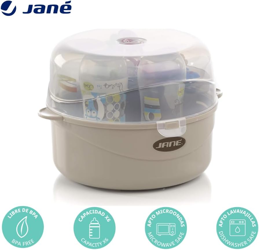 Stérilisateur pour micro-ondes, avec panier pour tétines et petits accessoires, capacité 6 biberons