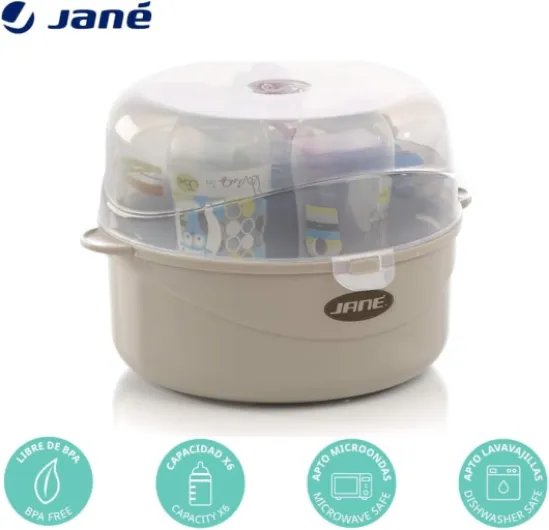 Stérilisateur pour micro-ondes, avec panier pour tétines et petits accessoires, capacité 6 biberons