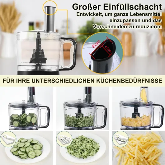 Robot Multifonction, 6 en 1 Robot de Cuisine, 2L Robot Cuisine Multifonctions, Food Processor 800W, Robot Menager Multifonctions, Hachoir Mixeur Noir+argent
