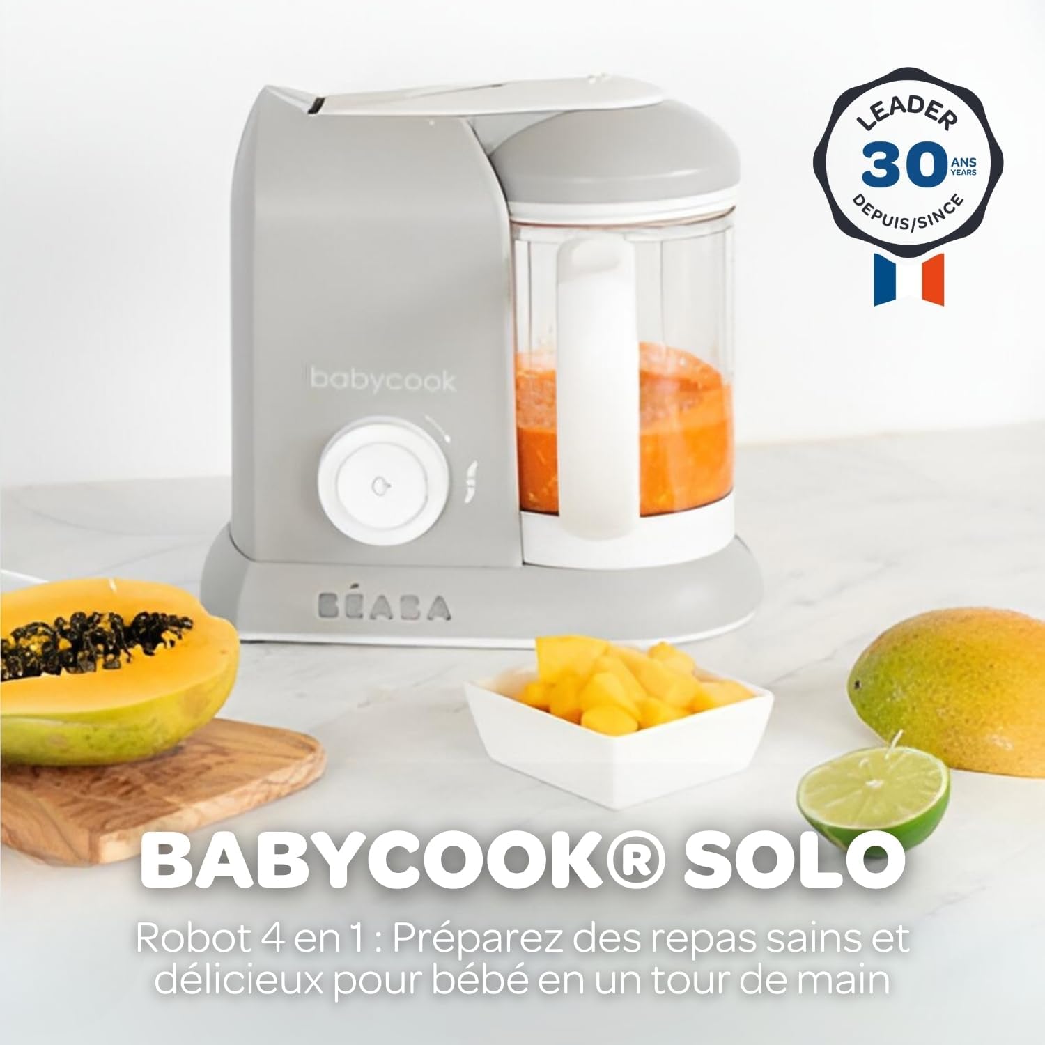 BÉABA, Babycook Solo, Robot Bébé 4 en 1 Mixeur-Cuiseur, Cuisson Vapeur, Diversification alimentaire, Petits pots bébé maison, Gris Babycook Solo Gris