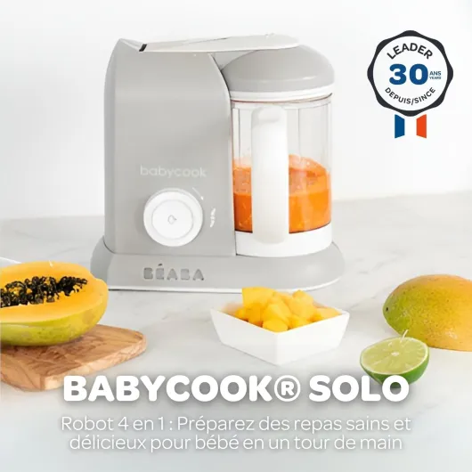 BÉABA, Babycook Solo, Robot Bébé 4 en 1 Mixeur-Cuiseur, Cuisson Vapeur, Diversification alimentaire, Petits pots bébé maison, Gris Babycook Solo Gris