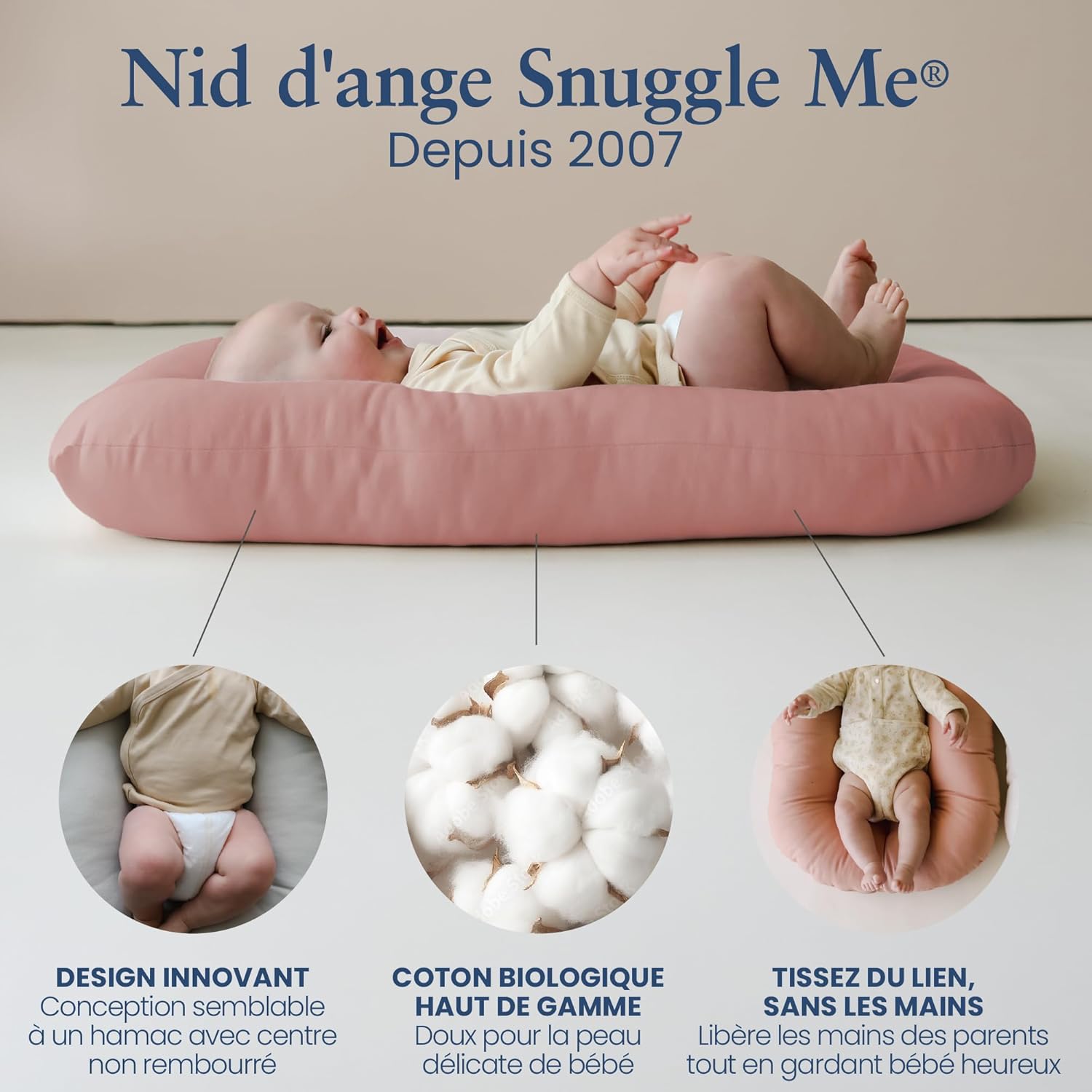 ® Nid d'ange Bébé (0-9 Mois) - Centre Non rembourré imitant Un câlin - Coton Biologique Haut de Gamme avec Rembourrage en Fibres, 100% Lavable en Machine, Sac de Voyage Inclus (Gumdrop)
