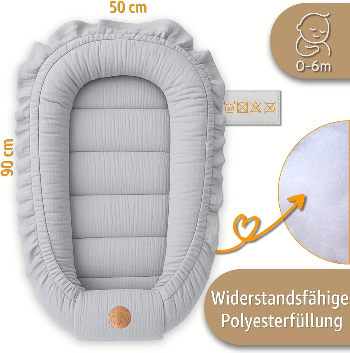 Mousseline Réducteur de Lit Bébé 90x50cm en Coton Cocon polyvalent pour Nid d'Ange Couffin et Naissance pratique et léger idéal pour le transport parfait pour filles et garçons Gris Gris Nid de bébé avec volant