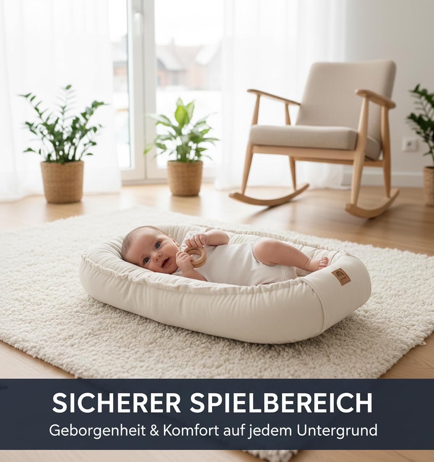 Nid multifonctionnel réversible pour bébé, nid douillet, cocon pour bébé, nid antiallergique pour nouveau-né, cocon 55 x 90 cm, velours - Beige avec rabat