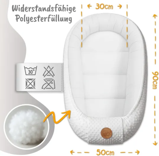 Réducteur de Lit Bébé 90x50cm en Minky Polyvalent pour Nid d'ange Couffin et Naissance Chaud et Doux et Accessoires pour nid Douillet Winter Cocon Beige avec Étoiles Blanches Beige avec Étoiles Blanches 90x50 cm