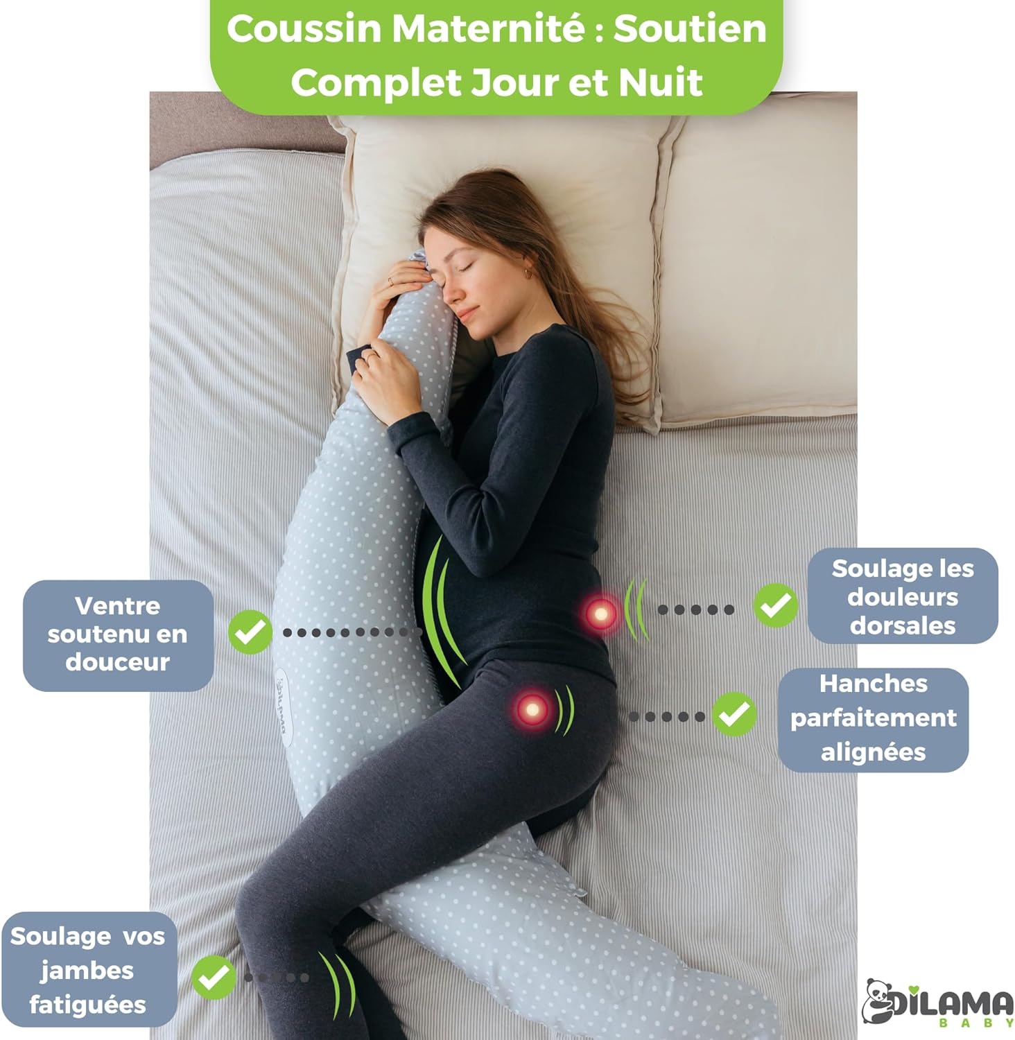 Coussin de Grossesse et d’Allaitement en Flocons de Mousse Mémoire et Boules de Fibre – Oreiller de Maternité Ergonomique – Housse Coton Amovible – Fabriqué en Italie