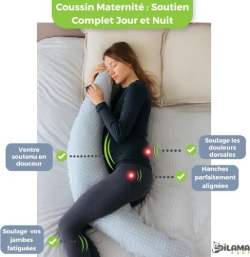 Coussin de Grossesse et d’Allaitement en Flocons de Mousse Mémoire et Boules de Fibre – Oreiller de Maternité Ergonomique – Housse Coton Amovible – Fabriqué en Italie