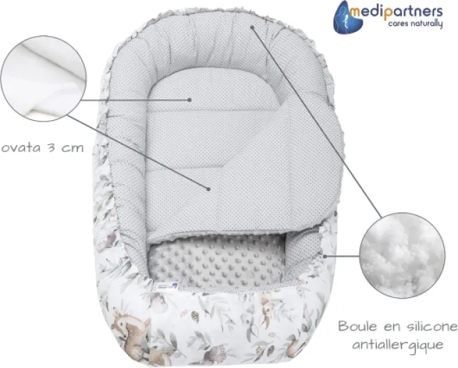 Reducteur de Lit Bebe - Réducteur Bébé 100x60x15cm Cocon et Naissance couffin Nid d'ange bilatéral Cale 100% Coton Minky (Cerf en Feuilles avec Minky Gris) Cerf en Feuilles avec Gris Minky Cocon bébé avec insert amovible