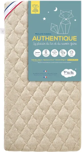 P'TIT LIT - Matelas Bébé Authentique - 60x120 cm - Lin d'origine végétale : Naturellement Thermorégulateur - sans Traitement Chimique - Déhoussable - Oeko Tex® - Fabrication Française 60x120 cm (Lot de 1)