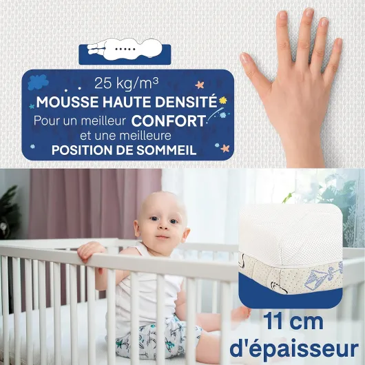 Matelas Bebe 60x120 certifié en 16890+A1, Oeko TEX, Made in Europe Deux Faces : Été et Hiver - Matelas Premium de 11cm de Hauteur 60 x 120 cm