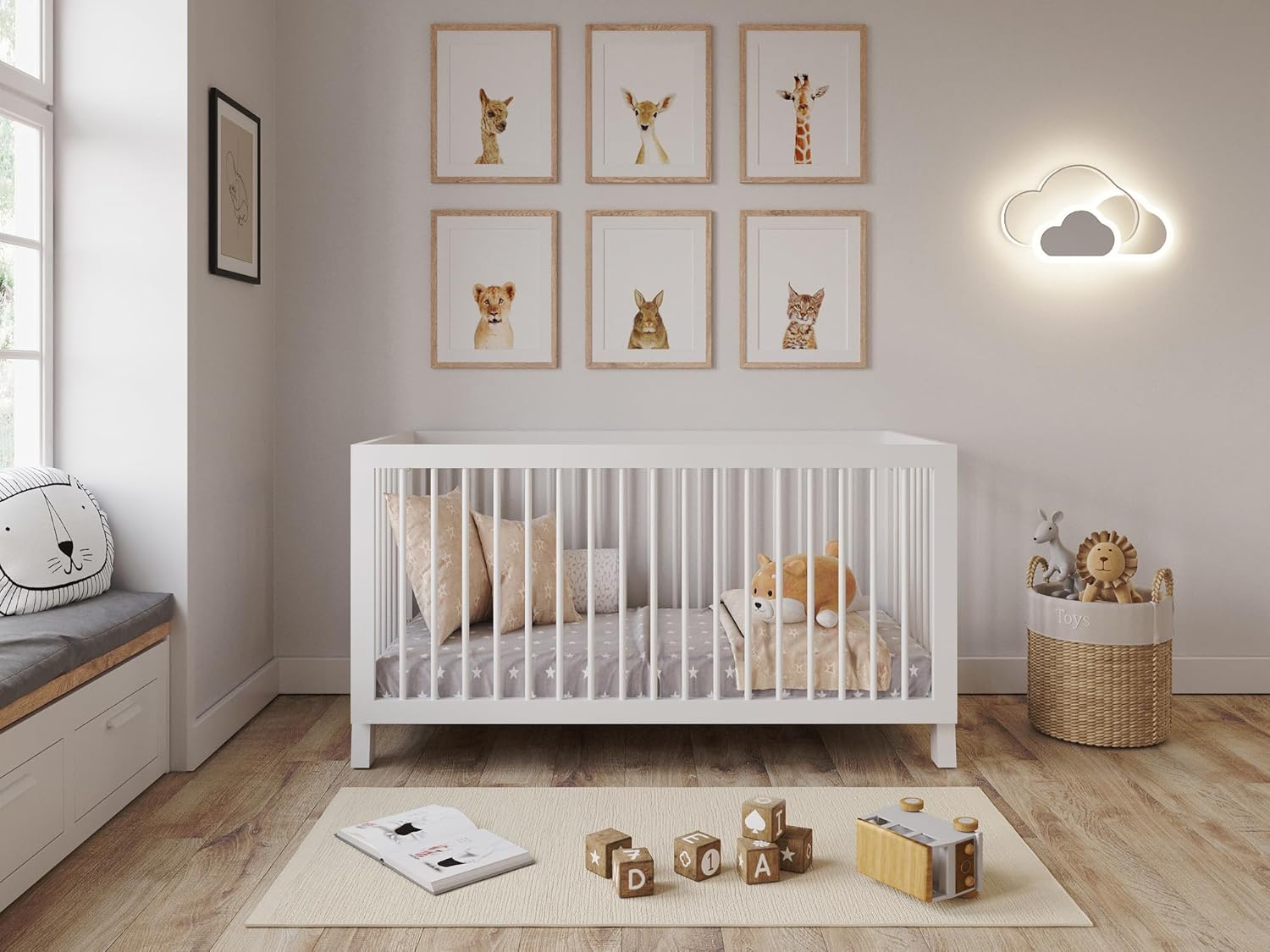 Lit Bebe Evolutif 140x70cm Transformable avec Barrière de Sécurité Blanc Alex lit evolutif Bebe en Bois Lit évolutif Enfant - Baby Bed, lit Bebe Fille, garçon
